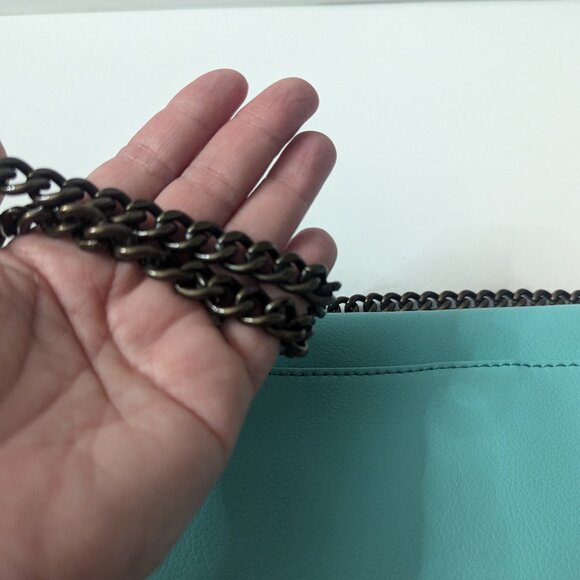 New J Crew Tiffany Blue Leather Envelope Bag with Chain - Picture 9 of 16